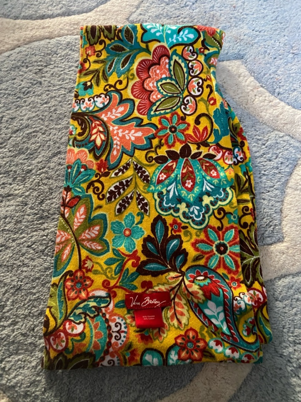 Vera Bradley Yellow Floral Paisley Scarf with Teal & Coral Accents